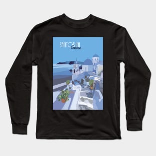 Santorini Greek Summer Holiday Illustration Long Sleeve T-Shirt